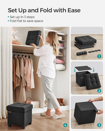 SONGMICS Storage Ottoman, Small Ottoman Foot Rest with Legs, 12.6 x 15.7 x 13.2 Inches Foot Stool, Load up to 660 lb, for Living Room, Bedroom, Dorm, Slate Gray ULSF012G01