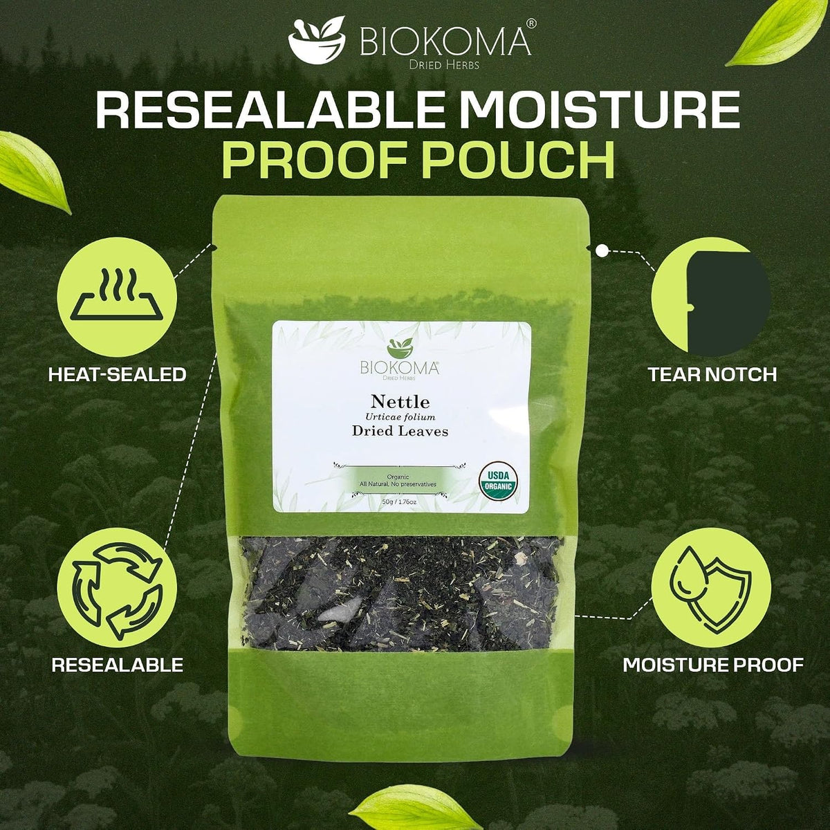 Biokoma Organic Nettle Leaf 1.76oz Urtica Dioica Tea Herb Seasonal Support