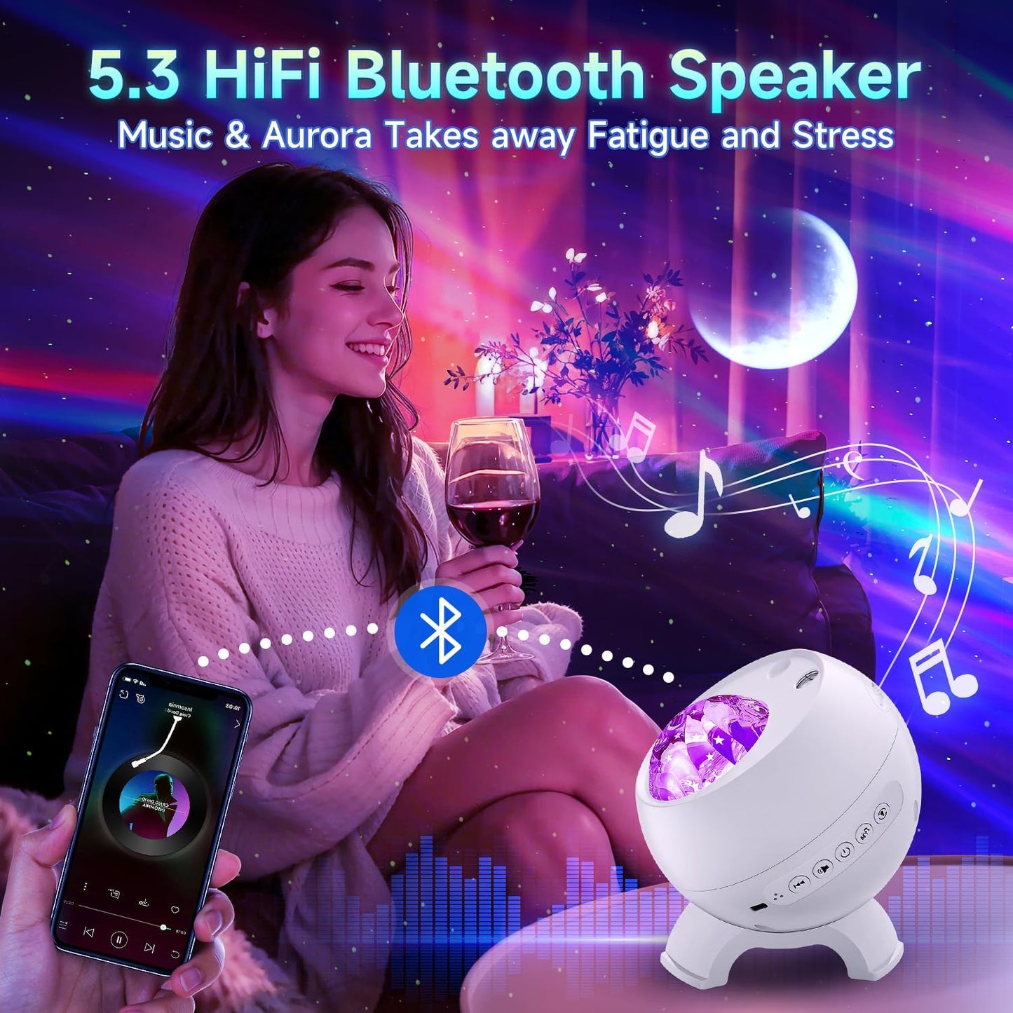 Staryou Birthday Gifts Galaxy Projector for Teen Girls & Boys, 375 Lights Aurora Light Projector with 15 White Noise, Bluetooth Speaker, Trendy Stuff Night Light Bedroom Decor, Led Lights for Bedroom