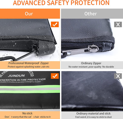 JUNDUN Fireproof Document Bags,14.2”x 10.0”Waterproof Fireproof