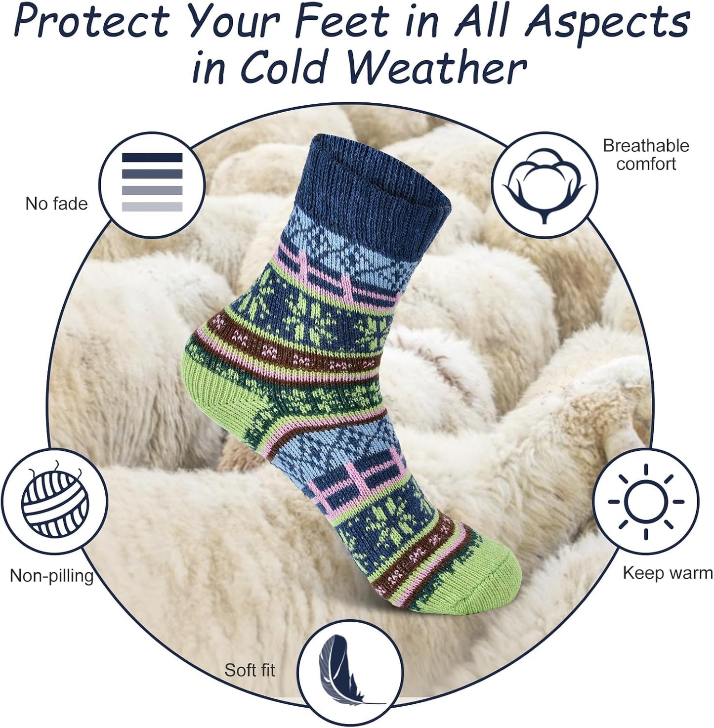 YANGYANG 5 Pairs Winter Warm Thick Crew Knit Socks for Women, Christmas Gifts, Stocking Stuffers