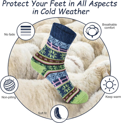 YANGYANG 5 Pairs Winter Warm Thick Crew Knit Socks for Women, Christmas Gifts, Stocking Stuffers
