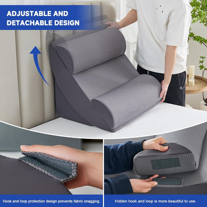 Yojoker 6pcs Orthopedic Bed Wedge Pillow Set for Sleeping, Post Surgery Foam for Body, Back and Leg Pain Relief Comfortable & Adjustable Support Pillows-Anti Snoring, Heartburn