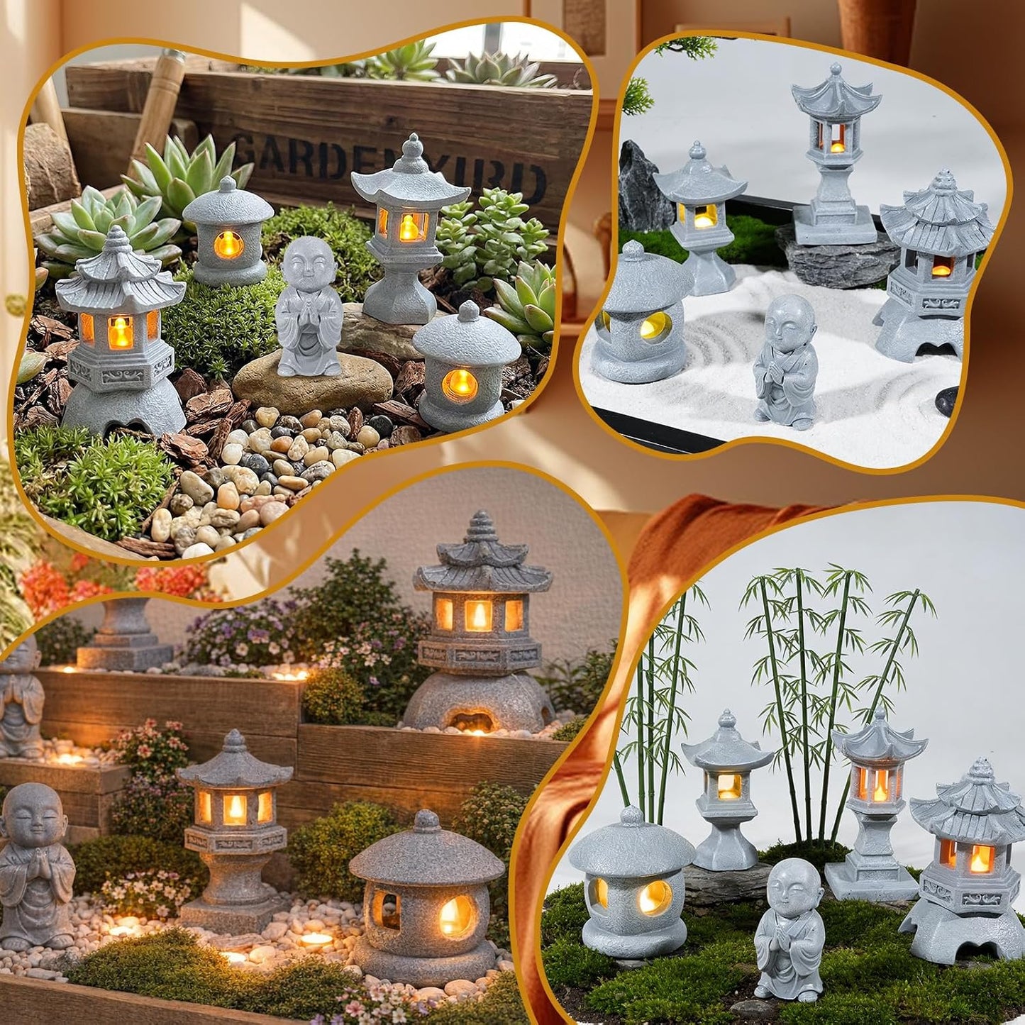 Exasinine Mini Pagoda Garden Statue, Japanese Style Pagoda Lantern Figurines Japanese Garden Decor for Zen Garden, Aquarium Landscape, Micro Yard & Meditation Space Decoration