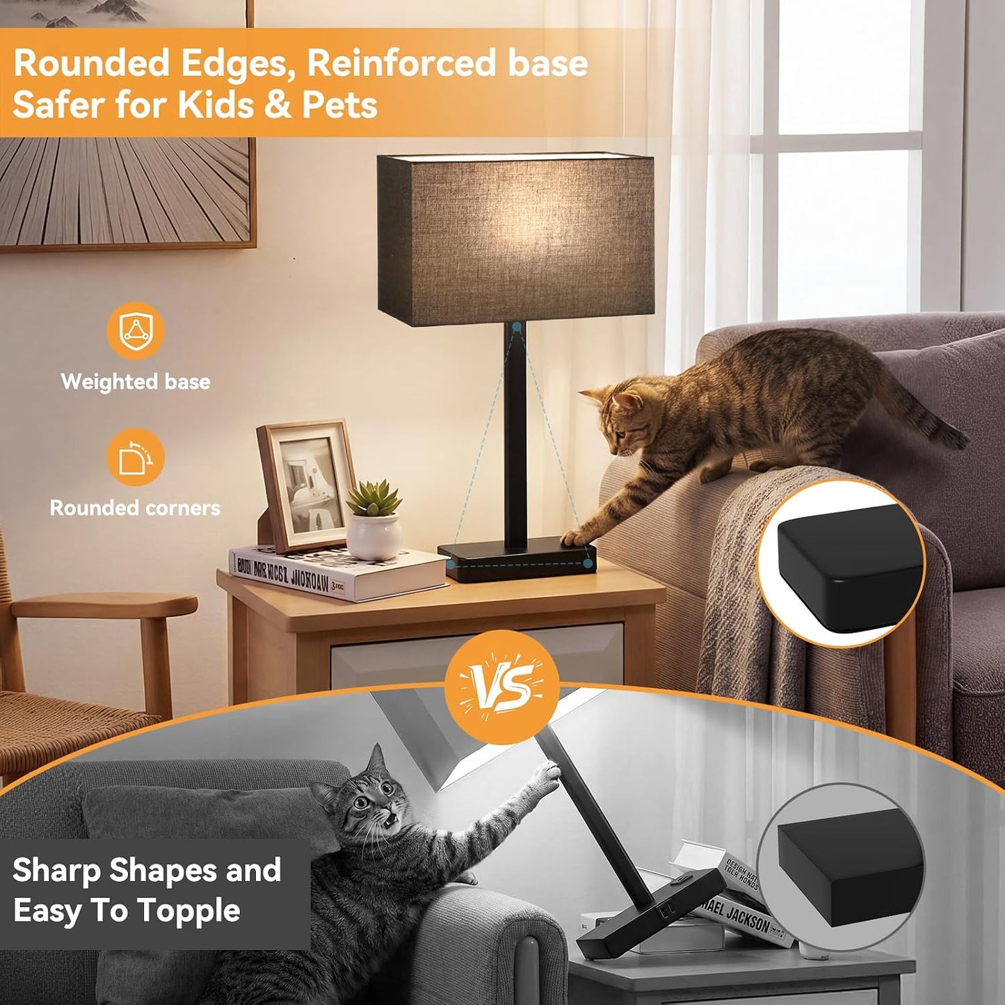 Hong-in Touch Lamps for Bedroom - 3-Way Dimmable Bedside Lamps Set of 2 with USB C+A, Grey Modern Table Lamp for Night Stands, Desk Lamp for Living Room Nightstand End Tables Bed Side