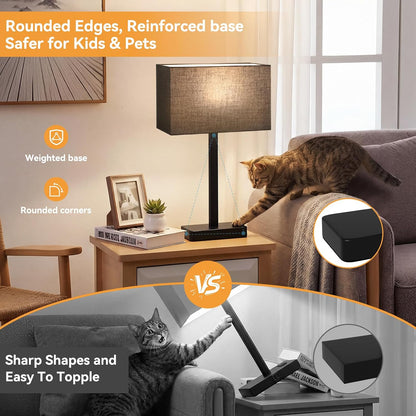 Hong-in Touch Lamps for Bedroom - 3-Way Dimmable Bedside Lamps Set of 2 with USB C+A, Grey Modern Table Lamp for Night Stands, Desk Lamp for Living Room Nightstand End Tables Bed Side