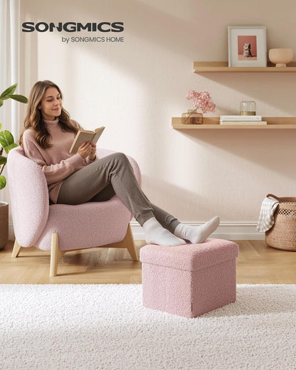 SONGMICS Small Folding Storage Ottoman, Foot Rest Stool, Cube Footrest, Synthetic Leather, 12.2 x 16.1 x 12.2 Inches, 286 lb Capacity, for Living Room, Bedroom, Dorm, Ink Black ULSF100B01