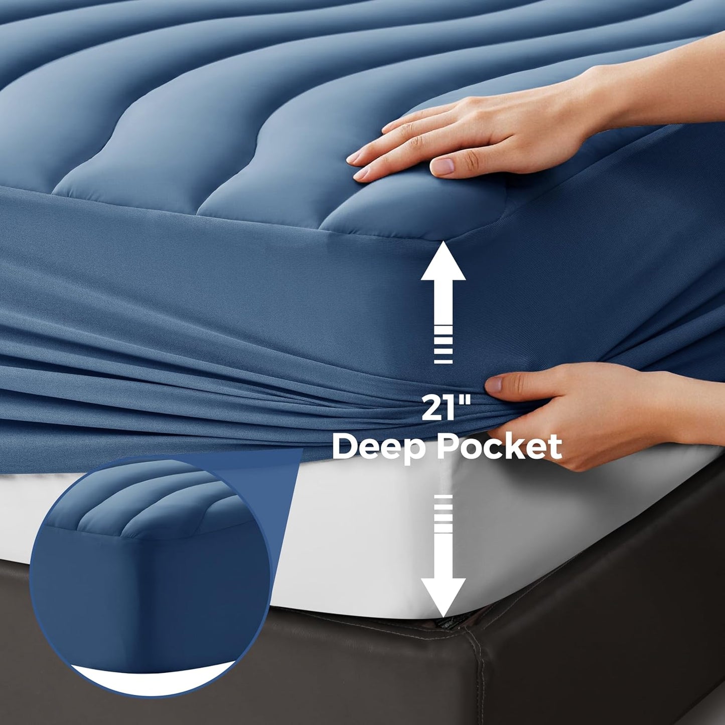 EASELAND Cooling Mattress Pad Queen Size for Hot Sleepers Pillow Top Mattress Cover Quilted Fitted Mattress Protector Breathable Mattress Topper with 8-21" Deep Pocket(60x80 Inches,Light Grey)