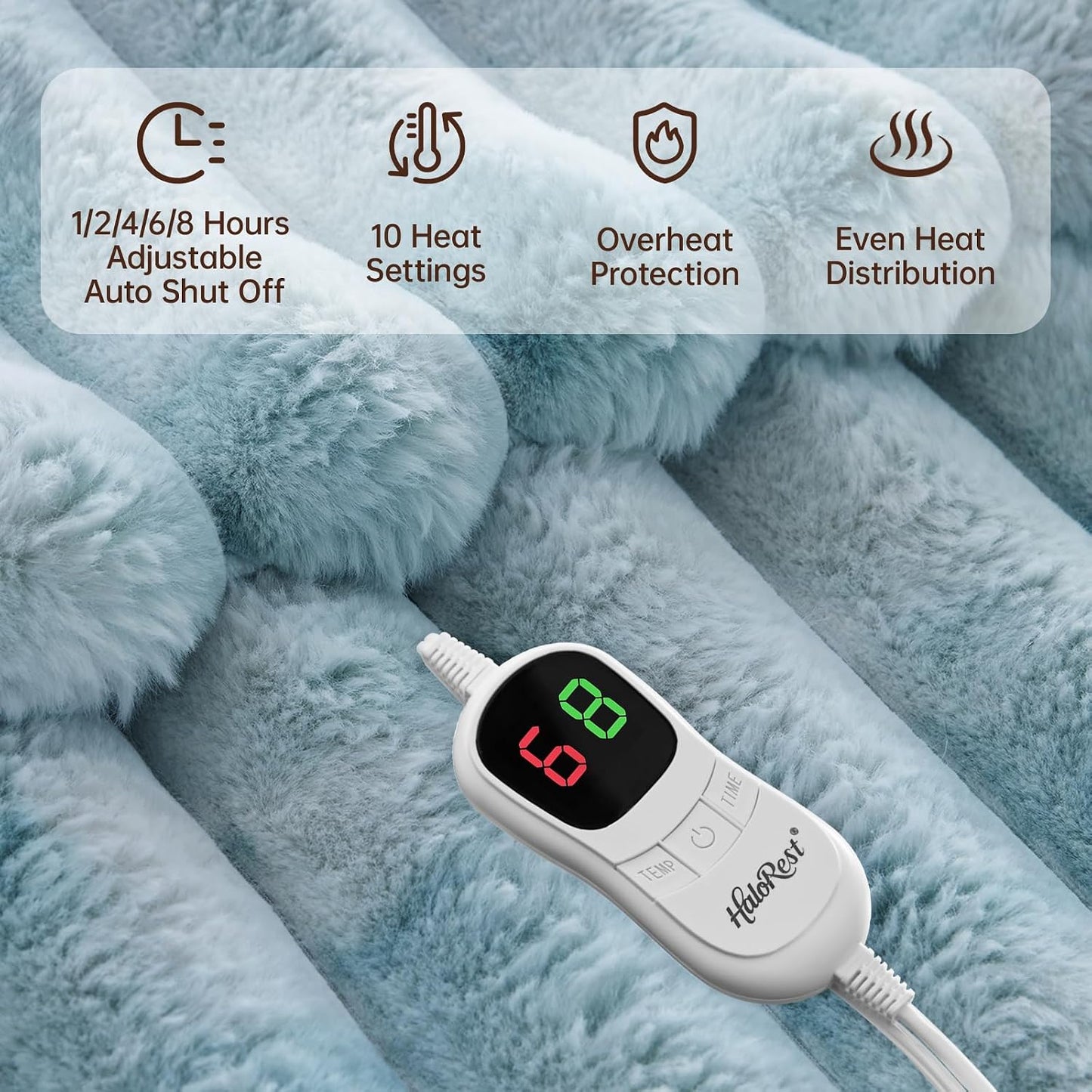 Heated Throw Blanket, Faux Fur Cozy Heating Blanket with Overheat Protection, 1/2/4/6/8 Hours Auto-Off 10 Heat Level, Machine Washable (50x60 Inches, Cream White)