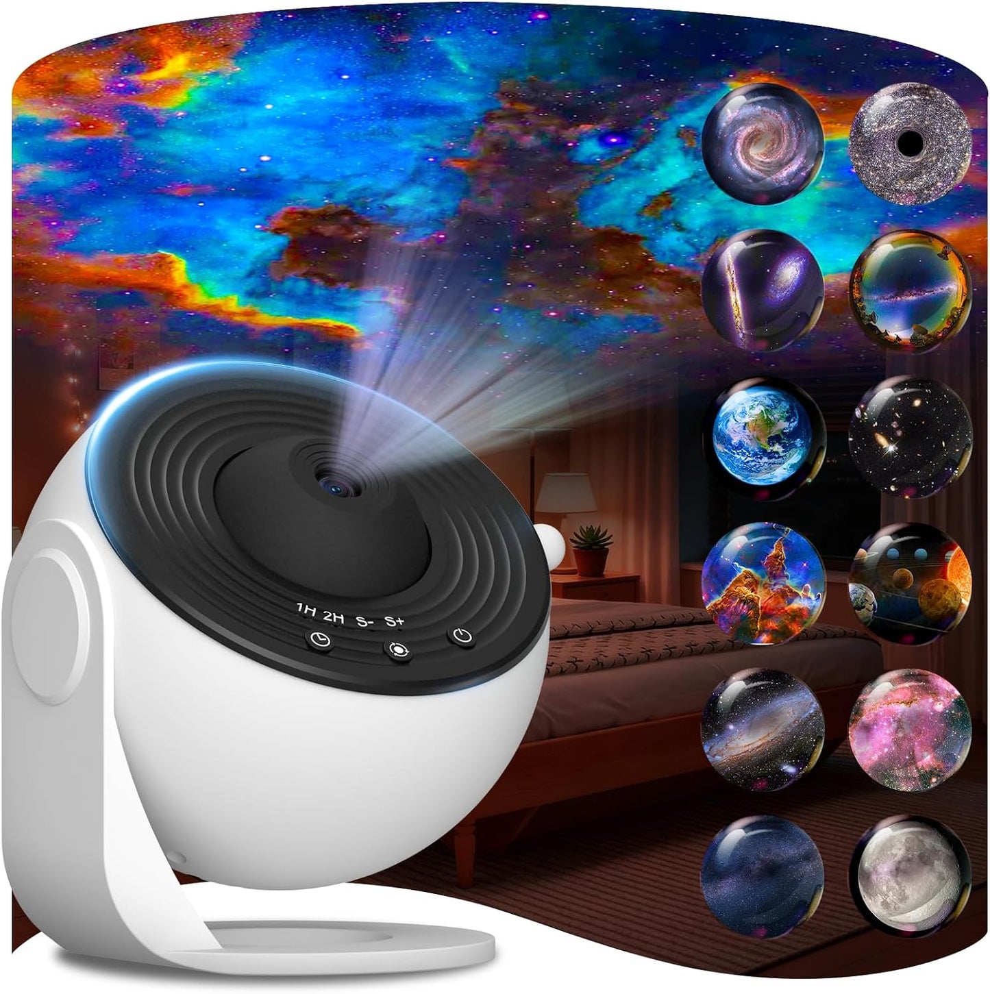 Galaxy Projector for Bedroom, HD Image Star Projector Galaxy Light Adjustable Knob, 13 Film Discs Planetarium Projector for Kids, 360° Rotating 1/2h Timer Simple 3-Button Control Black&White
