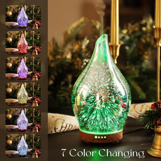 Porseme Essential Oil Diffuser 3D Firework Glass Aromatherapy Ultrasonic Humidifier Rose Gold, Auto Shut-Off, Timer Setting, BPA Free, Aroma Decoration for Home, Office, Gym, Spa, Premium Gift 150ml - Colors A