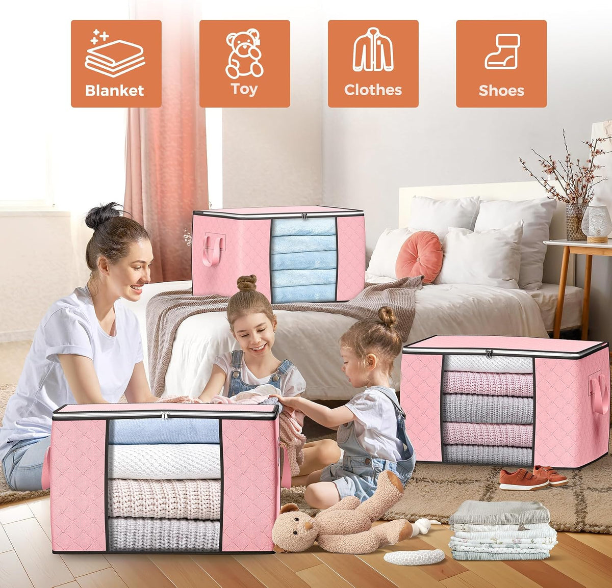90L Large Storage Bags, Clothes Storage Bins Closet Organizers