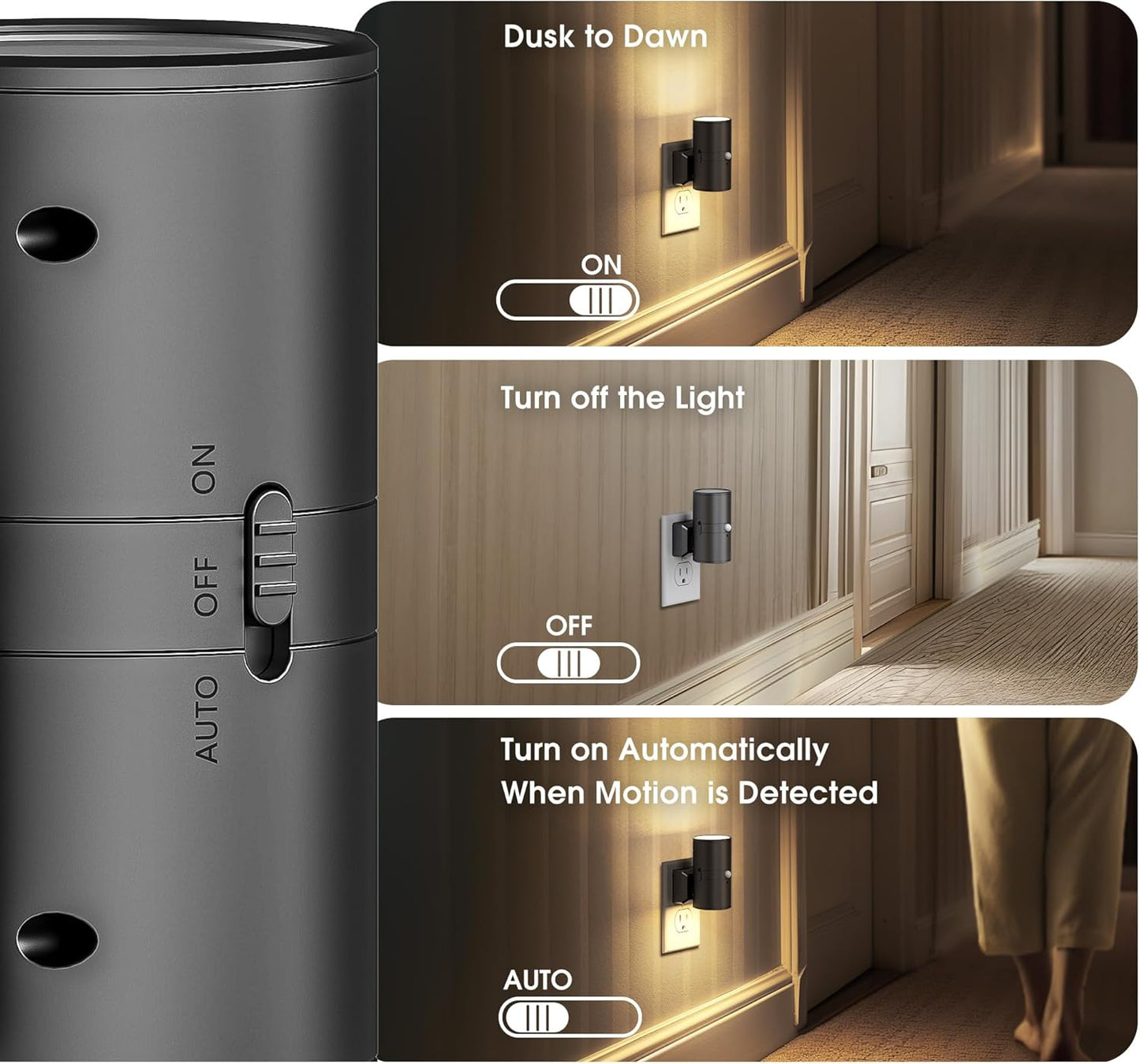 Briignite Night Lights Plug into Wall, Modern LED Night Light Plug in, Dusk to Dawn Sensor,Amber Night Light 0-100LM Adjustable Brightness, Dimmable NightLight for Hallway, Bedroom, Stairway, 2 Pack