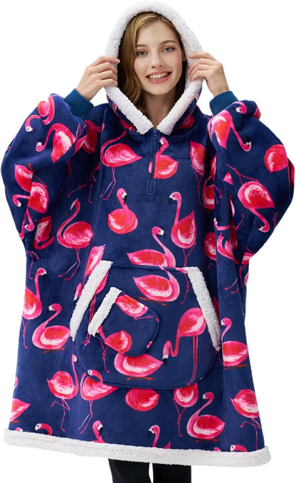 Giggling Getup Wearable Blanket Hoodie for Adults Gifts for Teen Girls Sister Women Sherpa Fleece Printed Hooded Blanket Sweatshirt Warm Cozy with Pocket & Sleeves Beige Cat