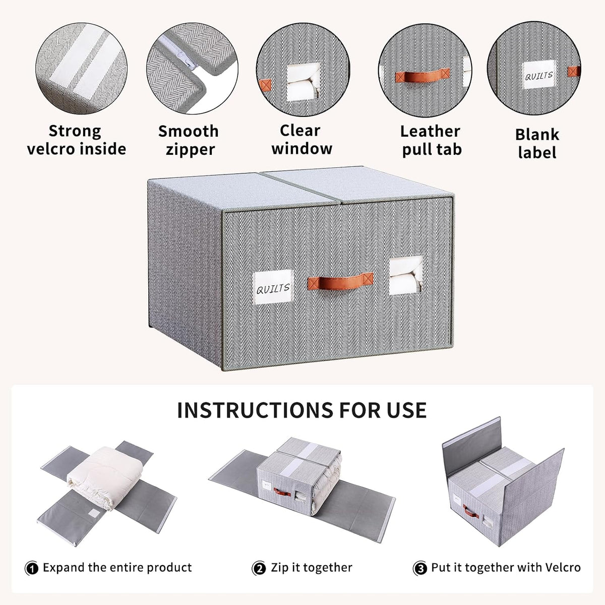 EE-RoomWorld Bed Sheet Storage Organizers，Premium Fabric Closet Organizer with Clear View Window, Space-Saving Foldable Design for Queen/King Size Bedsheets, Blankets & Duvet Covers