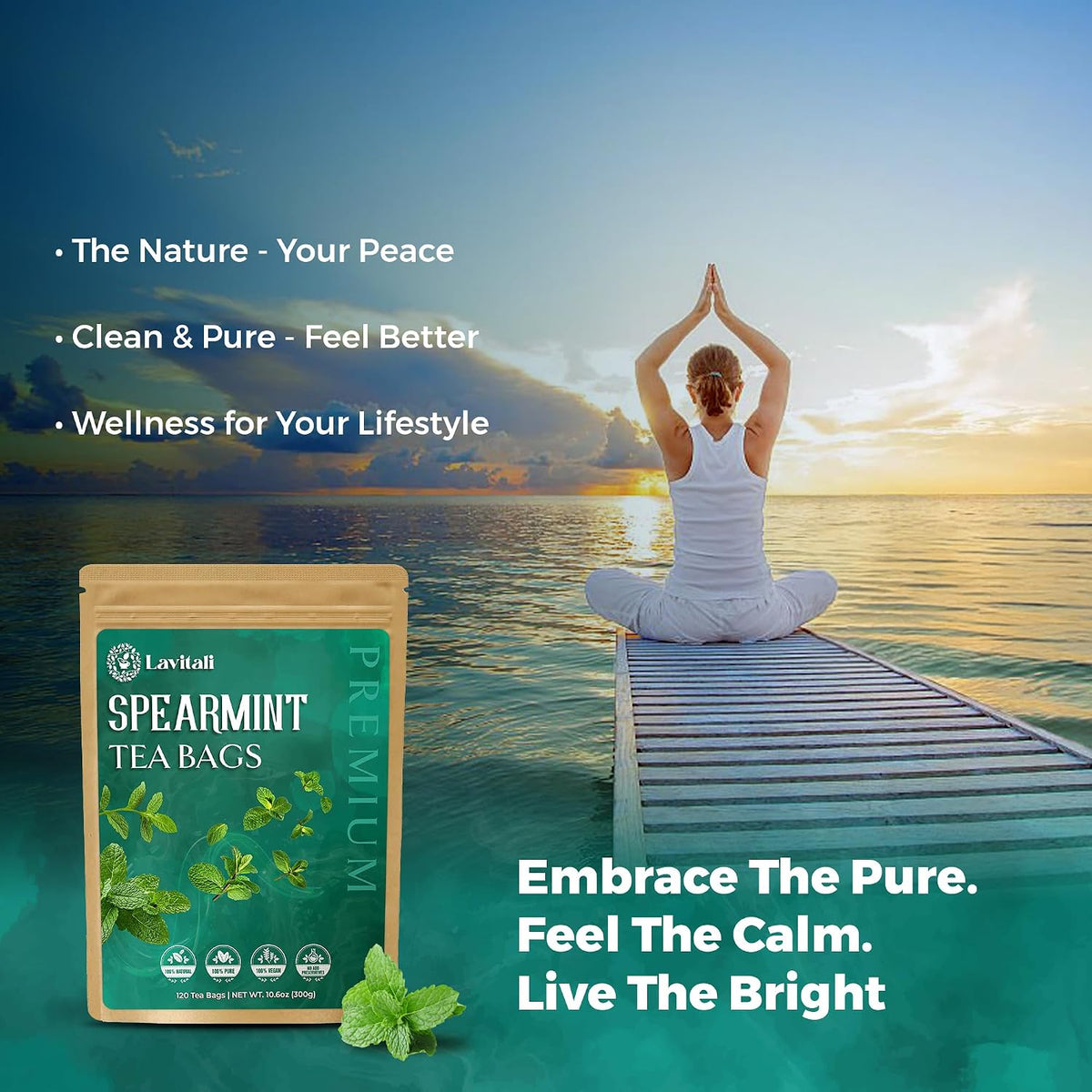 Lavitali, Spearmint Leaves Tea Bag | 120 bags, 100% Pure Herbal Tea | Caffeine-Free, Antioxidant-Rich, Eco-Friendly Filter Bag | Daily Natural Botanical, Hot or Iced Herbal Infusion