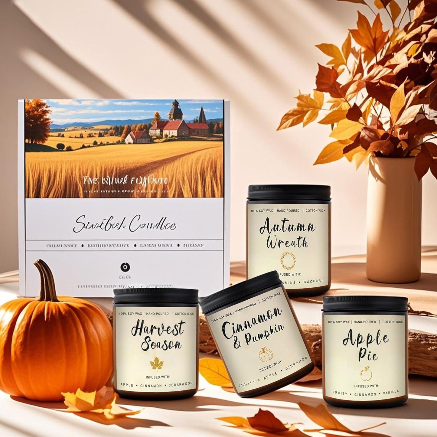 Soy Candles Set of 4, 9oz Natural Soy Wax Aromatherapy Candles, Home Scented Candles with 4 Scents (Lavender, Amber Sandalwood, White Sage, Coconut Vanilla), Gifts for Mom, Women, Relaxation, Yoga