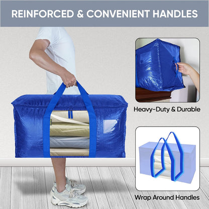 BALEINE Oversized Moving Bags with Reinforced Handles, Heavy-Duty Storage Tote for Clothes, Moving Supplies (Clear)