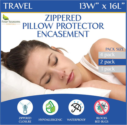 Four Seasons Essentials Standard Pillow Protectors (Set of 2) – Zippered Waterproof Pillow Covers Hypoallergenic Dust Proof Pillowcase Encasement Cover
