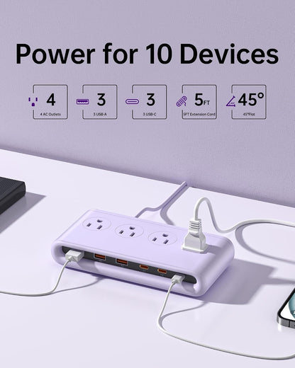 10-in-1 Power Strip with USB C Ports, 35W USB, 4 AC & 6 USB Ports