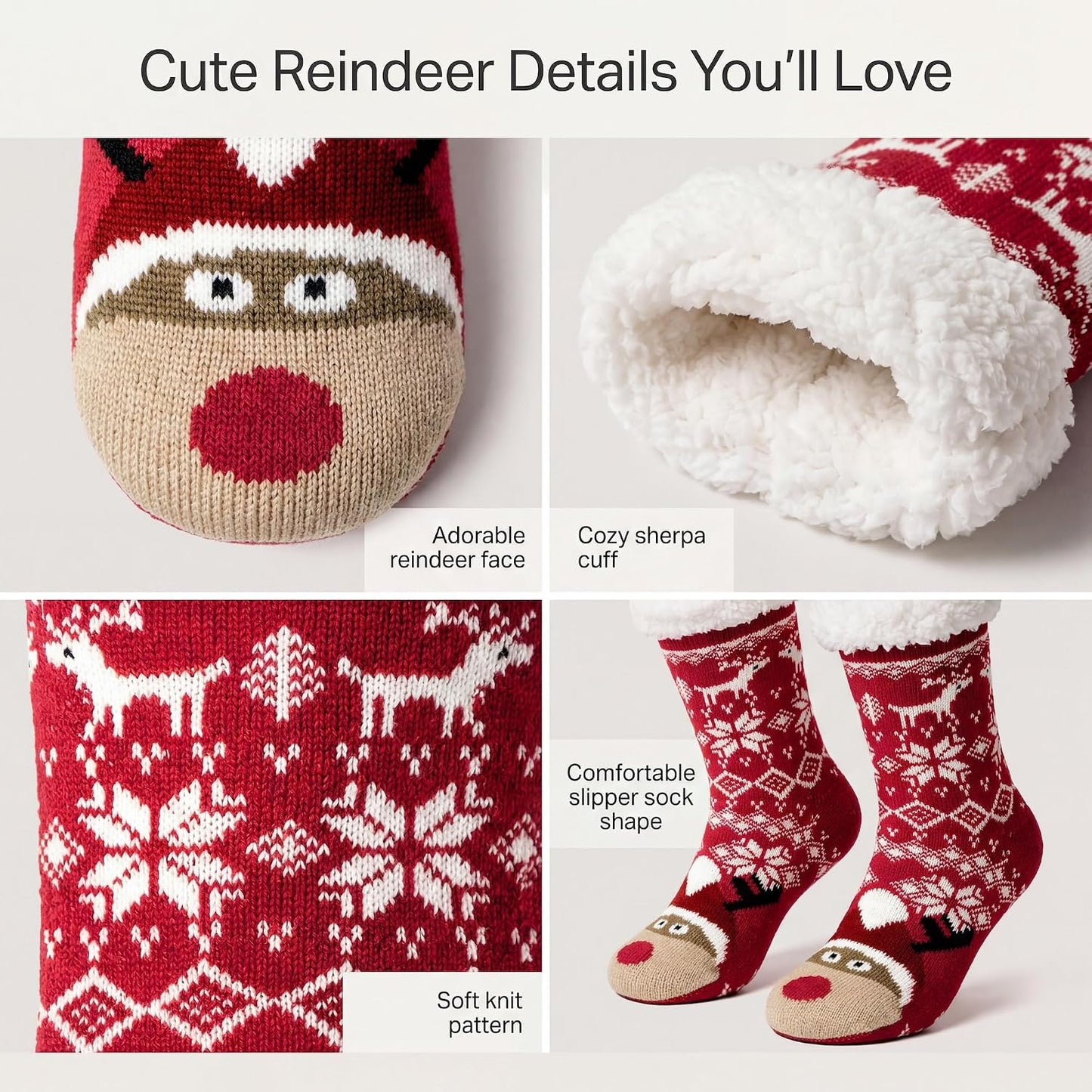 cosyone1997 Fuzzy Slipper Socks for Women Kids with Grips, Cute Animal Sherpa Lined Non-Slip Cozy Winter Socks Gifts
