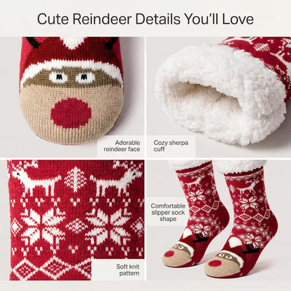 cosyone1997 Fuzzy Slipper Socks for Women Kids with Grips, Cute Animal Sherpa Lined Non-Slip Cozy Winter Socks Gifts