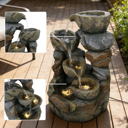 4-Tiered Outdoor Tabletop Water Fountain 17.9”