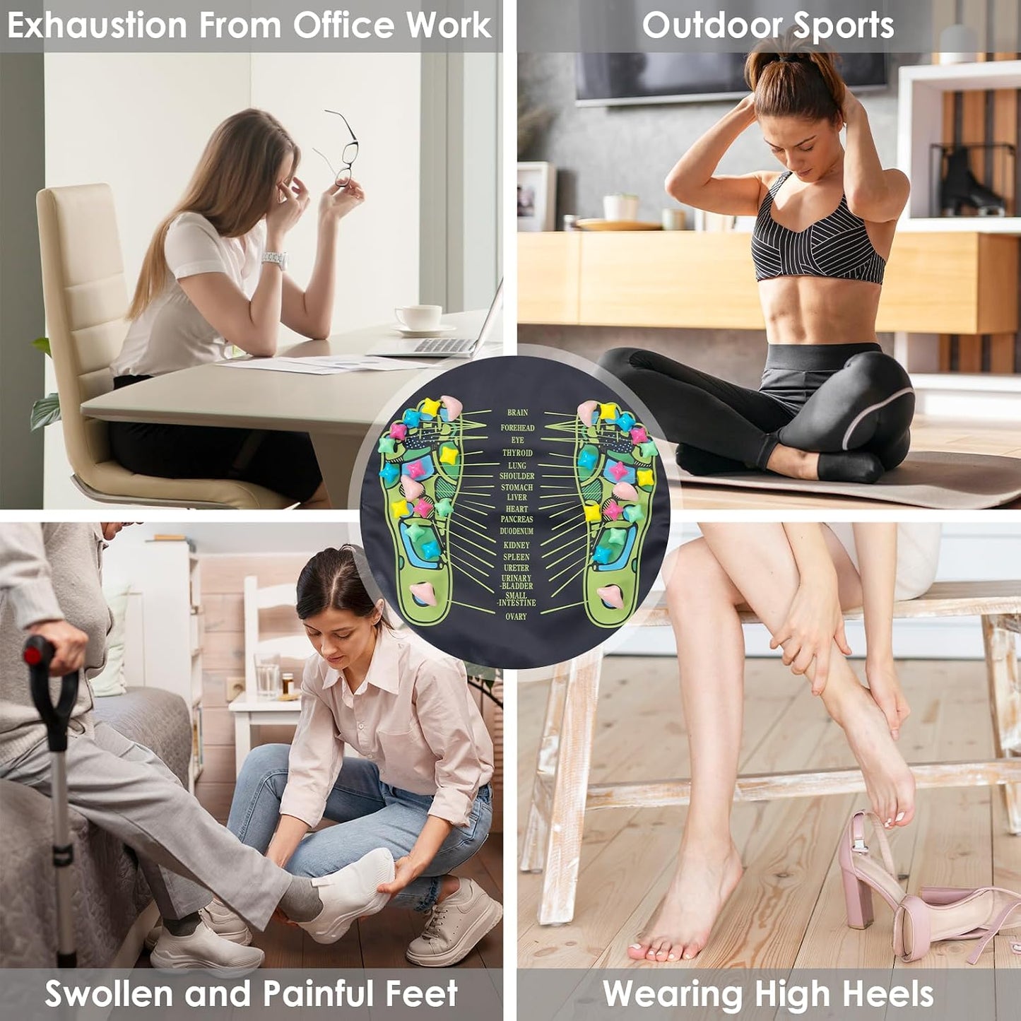 Foot Massage Mat, Reflexology Mat Walk Stone Road Foot Acupressure Mat Pressure Point Massage Acupoint Mat for Long Sitting Elderly Students and Office Workers (68.9 x 13.78 Inches)