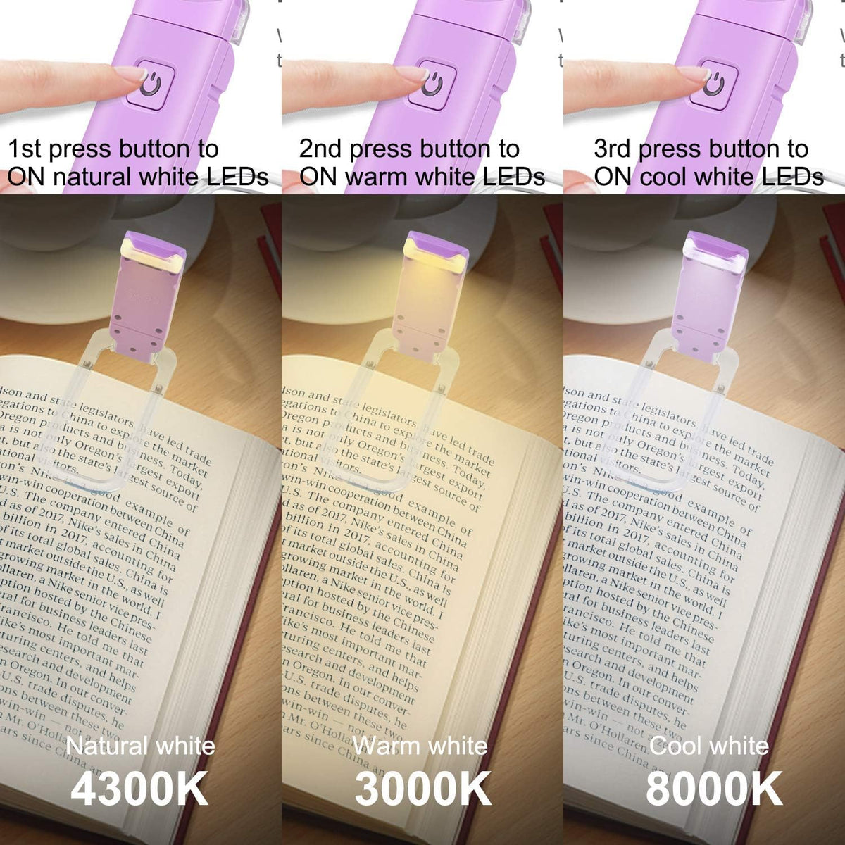 HONWELL Rechargeable Book Light, Clip On LED Reading Lights for Kids Reading in Bed, 3 Brightness Levels Dimmable Bookmark Light for Eye-Protection, Portable Reading Lamp for Bookworms, Travel(Orange)