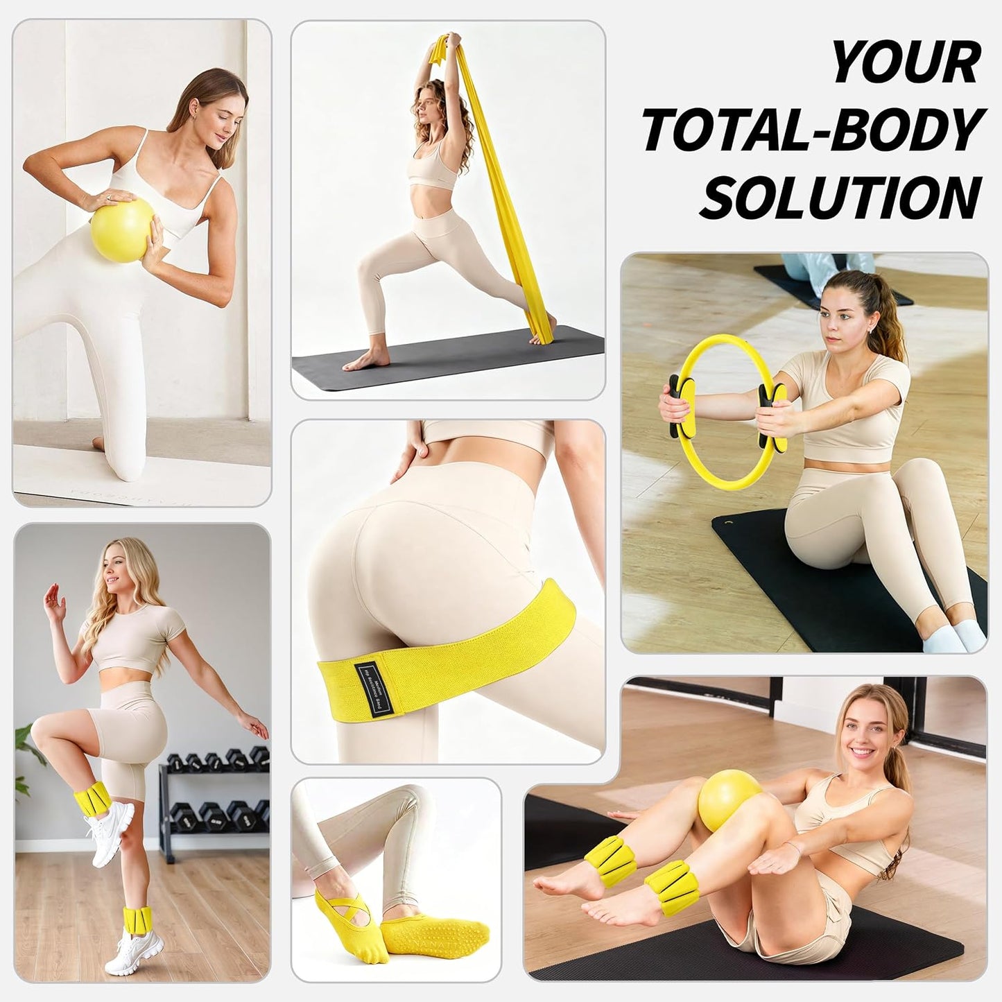NANATI Pilates Kit, Home Pilates Workout Kit for Women, Pilates Equipment with 14.5" Pilates Ring and Ball, Resistance Bands, Ankle Weights, Sliders & Grip Socks for Home Workouts