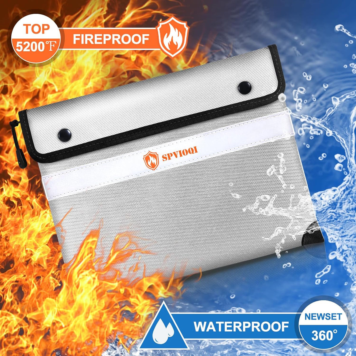 Upgraded 5200°F Fireproof Document Bag with Heat Insulated, Water Fire Proof Bags with Zipper,8 Layers of Functional Materials and Reflective Strip, Fireproof Money Bag for Cash/Documents/Valuables