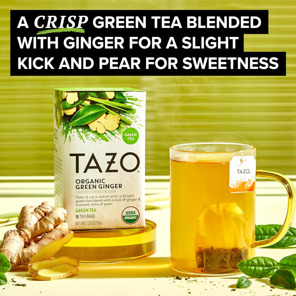 TAZO Green Ginger Organic Green Tea Bags, 96 Total Bags (16 Count 6-Pack)