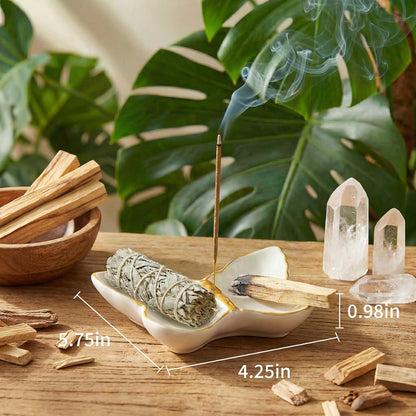 Frog Incense Holder for Sticks, Handmade Ceramic Holder for Burning Sage Sticks, Palo Santo, Cone and Backflow, Incense Burner for Meditation Room Home Decor, Frog Spiritual Gifts for Women