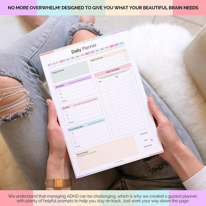 ADHD Daily Planner Notepad for Neurodivergent Adults - Productivity Daily Planner Desk Pad & Task Management to Stay Organized and Focused Note Pad (Rainbow, A4 Portrait)