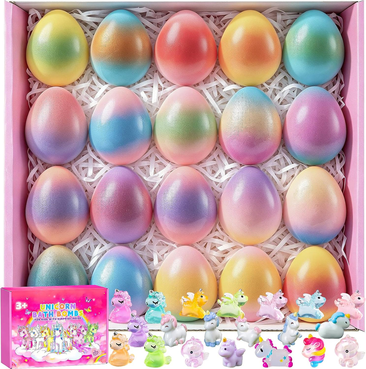 20 Pack Bath Bombs for Kids with Surprise Inside Bubble Bath Toys Organic Natural Bath Bombs Set Easter Basket Stuffers Birthday Christmas Gift for Kids 3 4 5 6 7 8 Years Old Boys Toddlers Girls