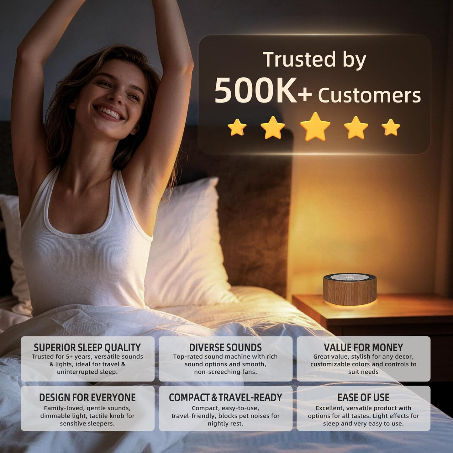 Kipcush White Noise Machine for Baby & Adults, 30 Soothing Sounds, Soft Non-Glare Nursery Lamp, 8 Color Night Lights, Memory Function (Angel V1 White, Standard)