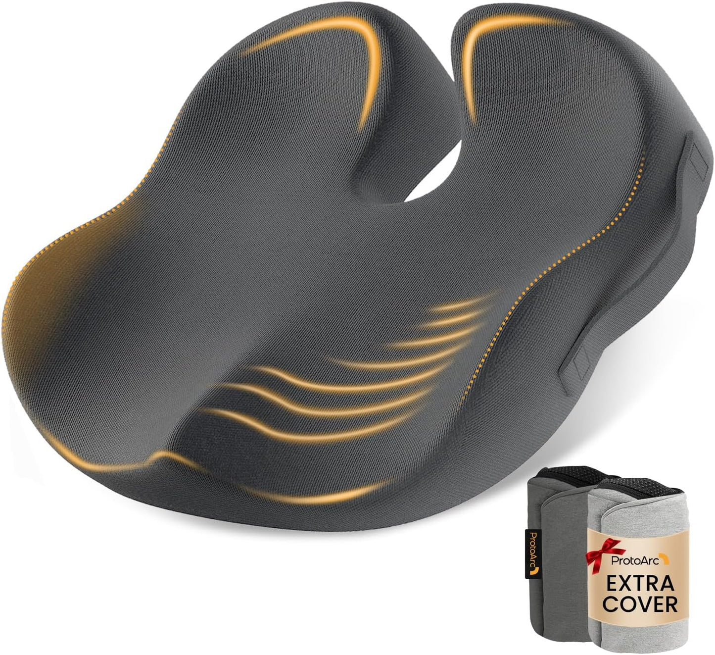 ProtoArc Seat Cushion, Office Chair Cushion for Sciatica, Coccyx Cushion, Ergonomic Memory Foam Seat Cushion for Car, Home, Pressure Relief Pad for Hip, Tailbone, All Day Comfort - Black