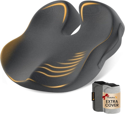 ProtoArc Seat Cushion, Office Chair Cushion for Sciatica, Coccyx Cushion, Ergonomic Memory Foam Seat Cushion for Car, Home, Pressure Relief Pad for Hip, Tailbone, All Day Comfort - Black