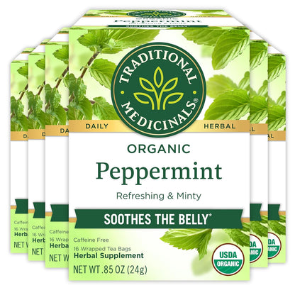 Traditional Medicinals Tea, Organic Peppermint, Soothes Your Belly, Refreshing & Minty, 96 Tea Bags (6 Pack)