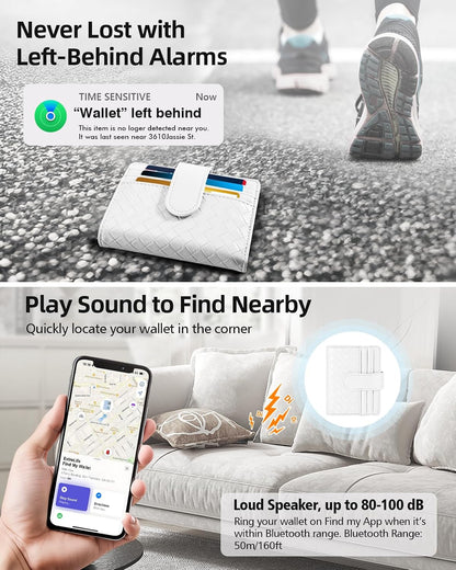 Smart Women Wallet with Find My, Wallet Tracker, RFID Blocking Bifold Credit Card Holder, Left-Behind Alerts, Play Sound, Anti-Loss, Wireless Rechargeable, Works with iPhone, iPad, Mac, Black