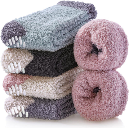 MQELONG Non Slip Hospital Socks with Grips for Women Winter Warm Cozy Fuzzy Slipper Soft Fluffy Sleep Socks