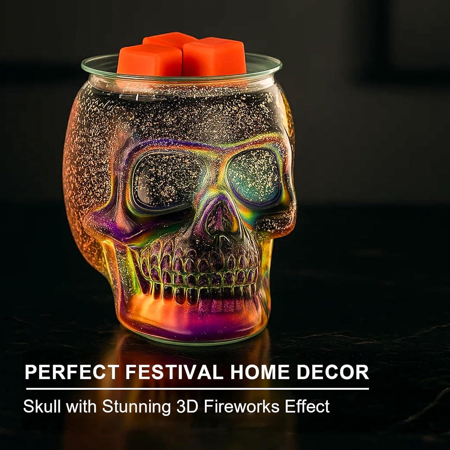 Wax Melt Warmer, Wax Warmer for Scented Wax with Light Bulb, Electric Skull Wax Burner, Halloween Fragrance Wax Melter for Home and Gifts (Rainbow Skull)