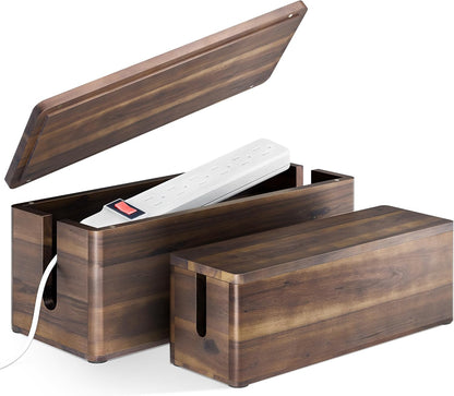 TIDITA 16" L Wooden Large Cable Management Box Round Edge (Walnut Color)