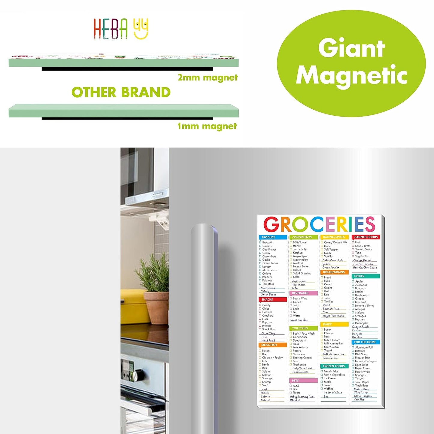 Hebayy 90 Sheets Fastcheck Grocery List Magnet Pad, 110 Printed Common Food for Fridge and Blank Grocery Shopping Spaces for Home. Size 6”x 9”