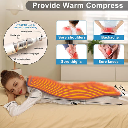 Heating Pad Electric Heat Pad, Hot Heated Pad,Multiple Temp and Timer Settings,Suitable for Shoulders, Neck, arms, Abdomen, Back, Legs, etc. (Silver Gray, 24"X12")