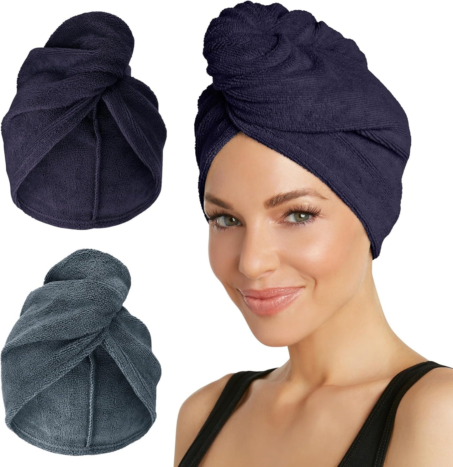 Turbie Twist 2-Pack Microfiber Hair Towel for Beauty, Travel, Gifting - Hair Wrap Turban for Straight, Wavy & Curly Hair - Premium Personal Care - Dark Purple & Light Purple