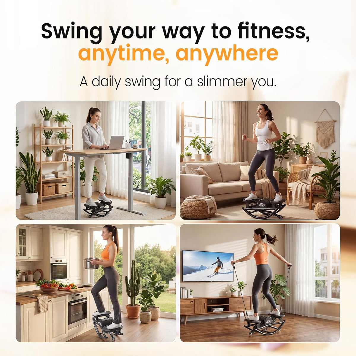 RELIFE REBUILD YOUR LIFE Rock Stepper Side to Side Rocking Fitness Stepper, Low-Impact Balance Board with Resistance Bands,Non-Slip Base for Full Body Workout, Fitness Machine Equipment at Home