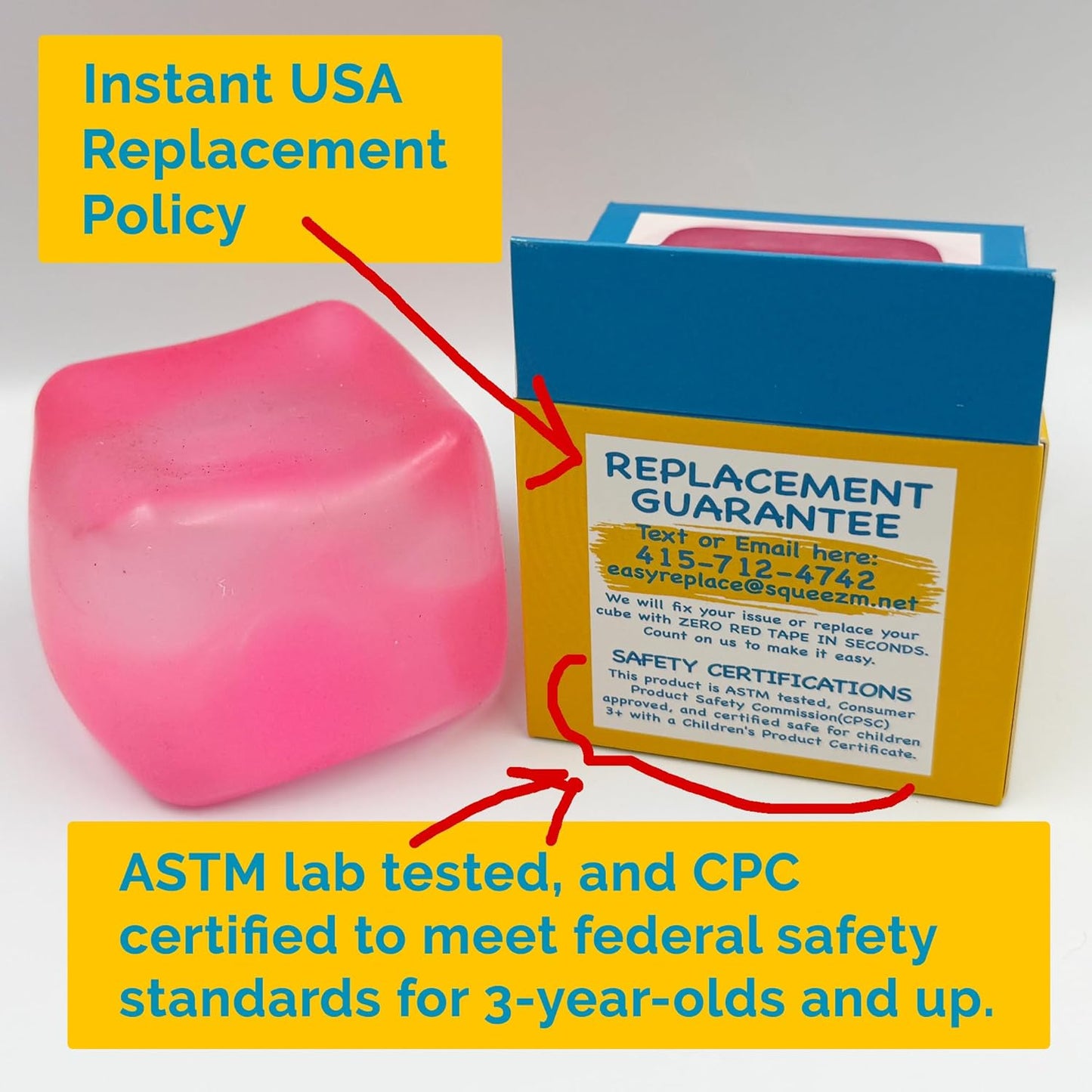 Premium Original Big Block Squeez'M Cube – 35% Larger Than The Standard Squishy Cube, Sensory Fidget Toy for Kids & Adults, Stress Relief, Focus & Play – Durable, Gift-Ready – ASTM Certified 3+