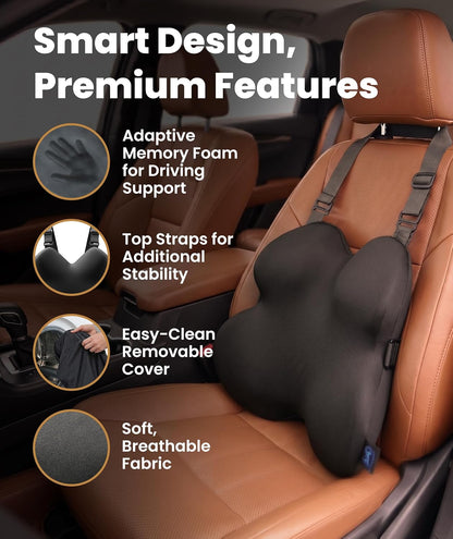 Everlasting Comfort Lumbar Support Pillow for Office Chair - Memory Foam Back Cushion for Car Seat - Promotes Better Posture, Back Pain Relief - Ideal Gaming and Desk Chairs Work and Home Essentials