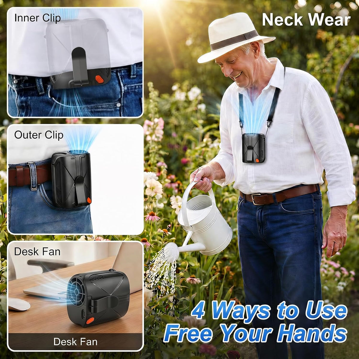 JUANANIUG Hands-Free Wearable Clip-On, Neck & Waist Fan – 6-Speed 16,000RPM Turbo Brushless Motor, 6,000mAh Battery up to 35H, Portable for Travel, Outdoor, Camping, Commuting & Office
